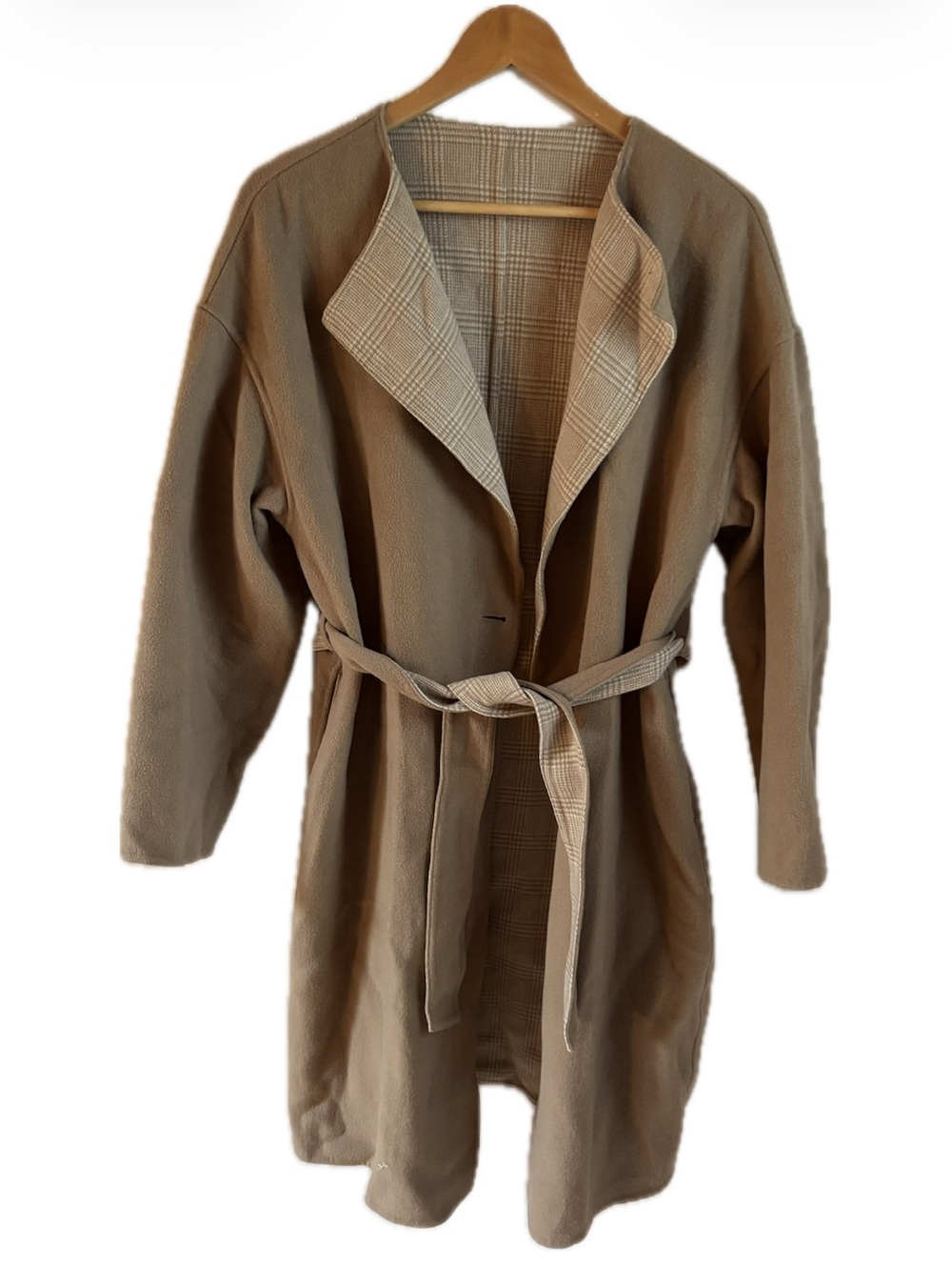 Uniqlo Brown Belted Coat with Checked Lining